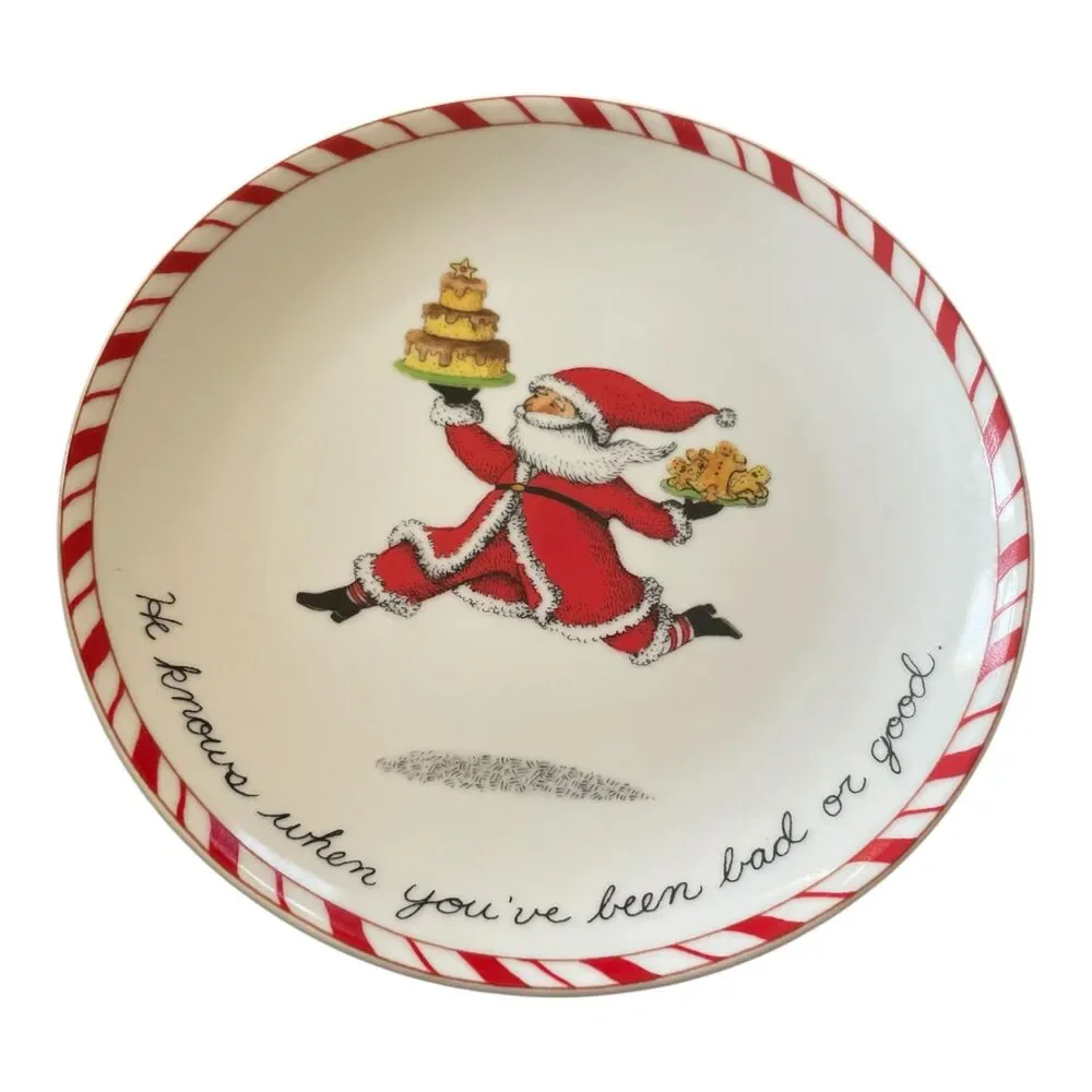 4 Boston Warehouse Peppermint Parade Santa Christmas Appetizer/Dessert Plates